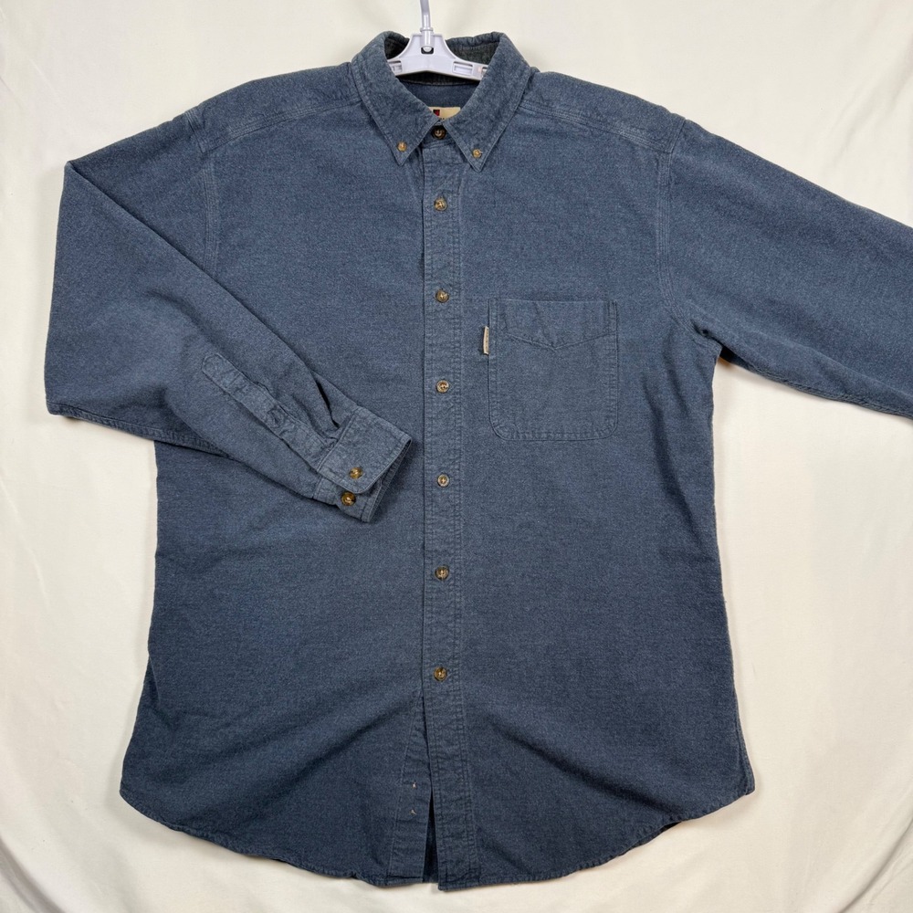 Woolrich Mens L Midnight Blue Heather Cotton Long Sleeve Button Down Shirt 6433